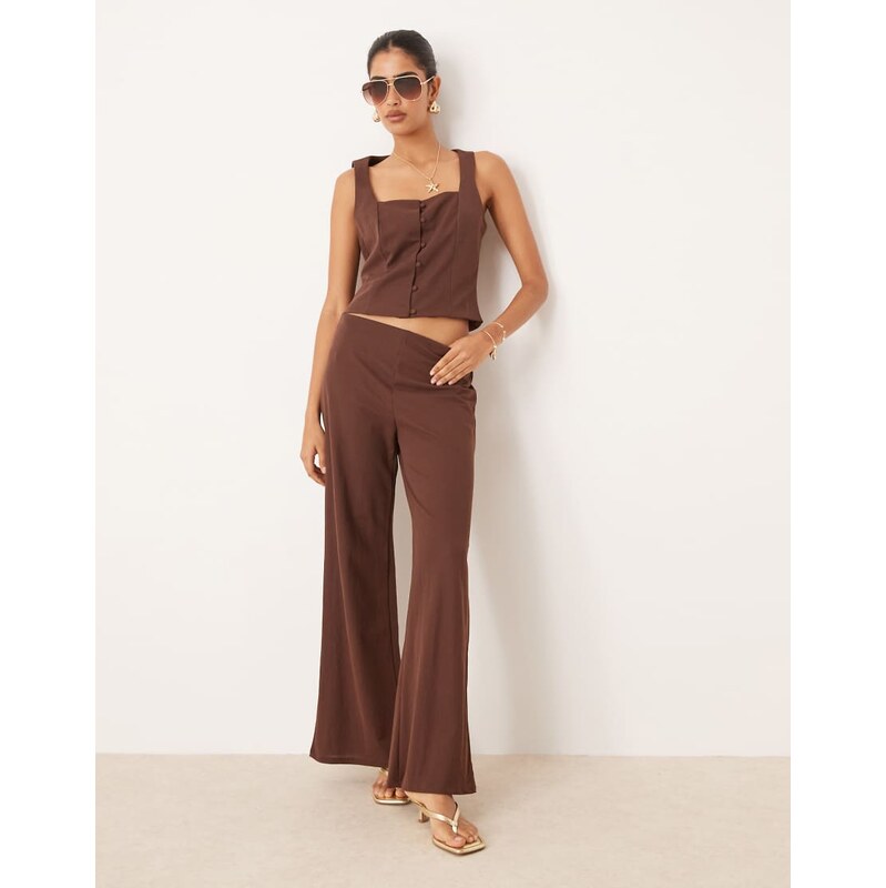 Mango co-ord cropped kick flare trouser in brown 115585061