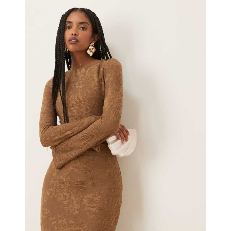 Pretty Lavish Tanaia long sleeve jersey maxi dress in chocolate