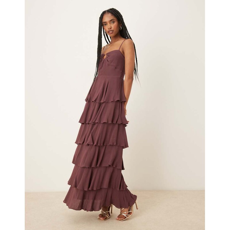Pretty Lavish Sidney ring maxi dress in deep wine-Red 115511924