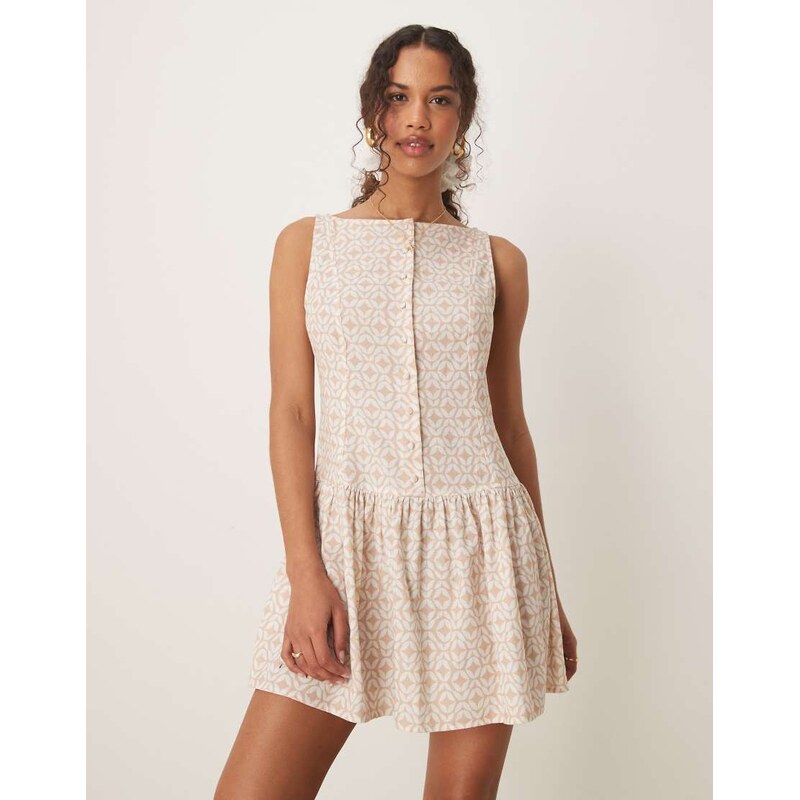 ASOS DESIGN slash neck button down dropped waist mini dress in