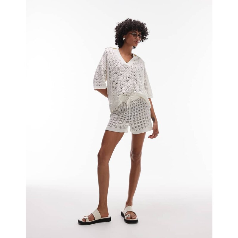 Topshop open stitch co-ord short in ivory-White 107698428