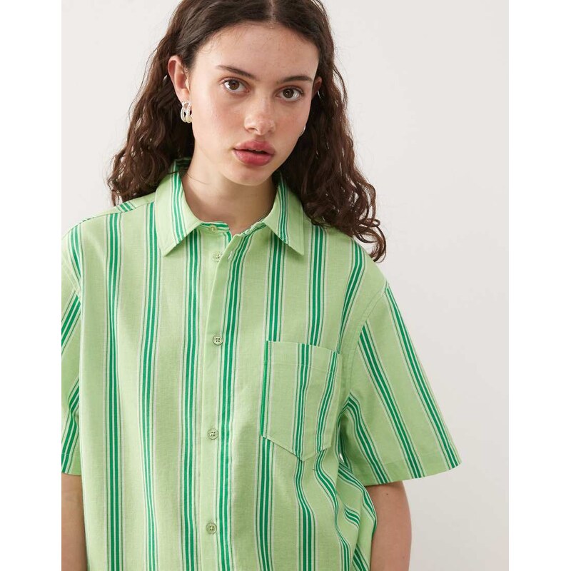 COLLUSION boxy linen look shirt in green stripe - MULTI 113261001