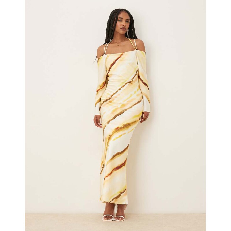 Pretty Lavish Ettore cold shoulder long sleeve maxi dress in yellow 108255230