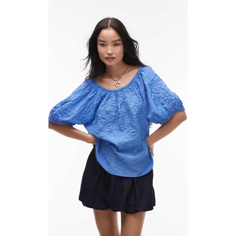 & Other Stories textured blouse with puff sleeves and keyhole tie back 106852872