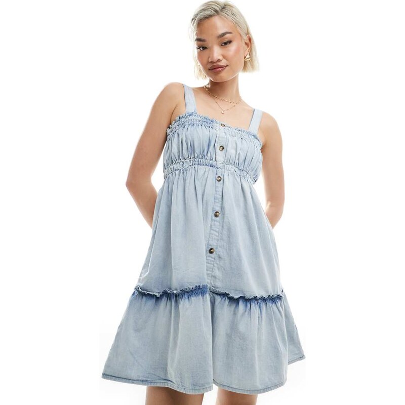 Miss Selfridge ruched chambray mini dress-Blue 106853179