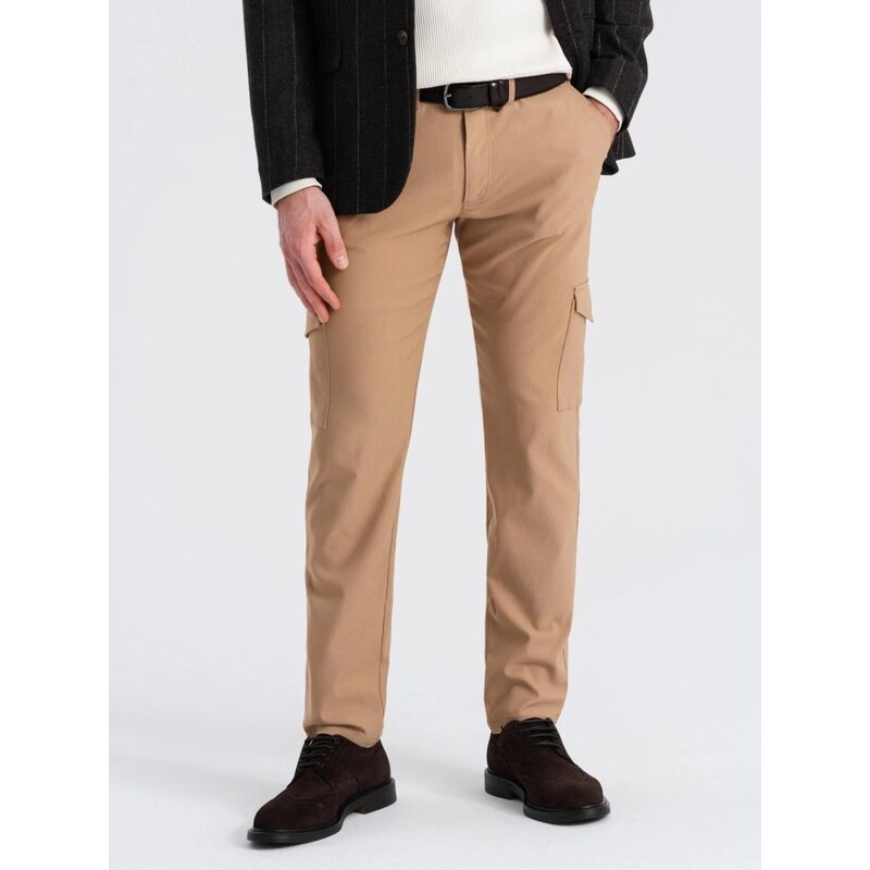 Ombre Clothing Světle hnědé pánské kalhoty V4 PACG-0178