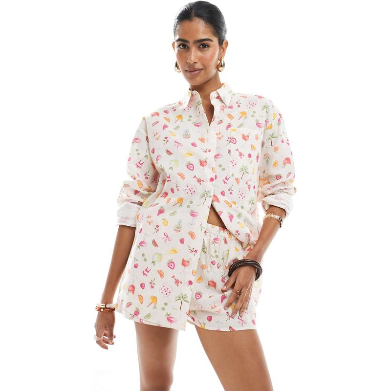 Miss Selfridge oversized shirt in fruit print-Multi 114966170
