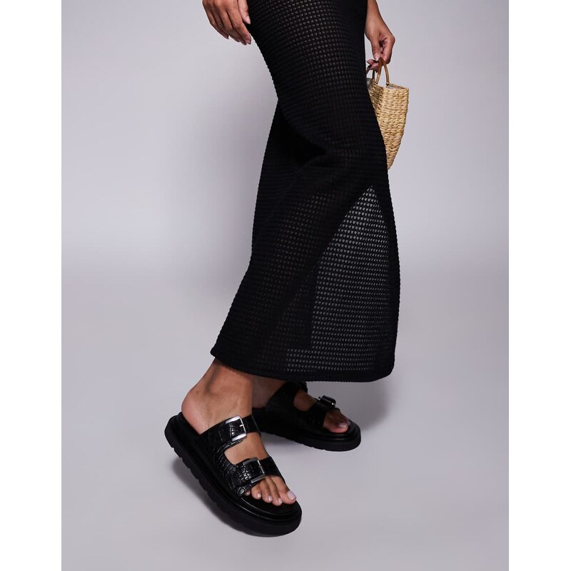 Walk London Budapest double strap sandal in black embossed leather 109338866