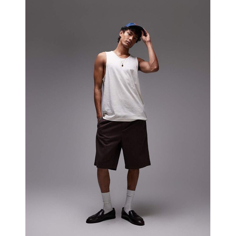 Topman slub linen blend vest in ecru-White