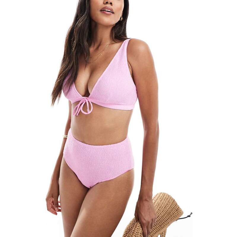 ASOS DESIGN Charlene textured high leg high waist bikini bottom