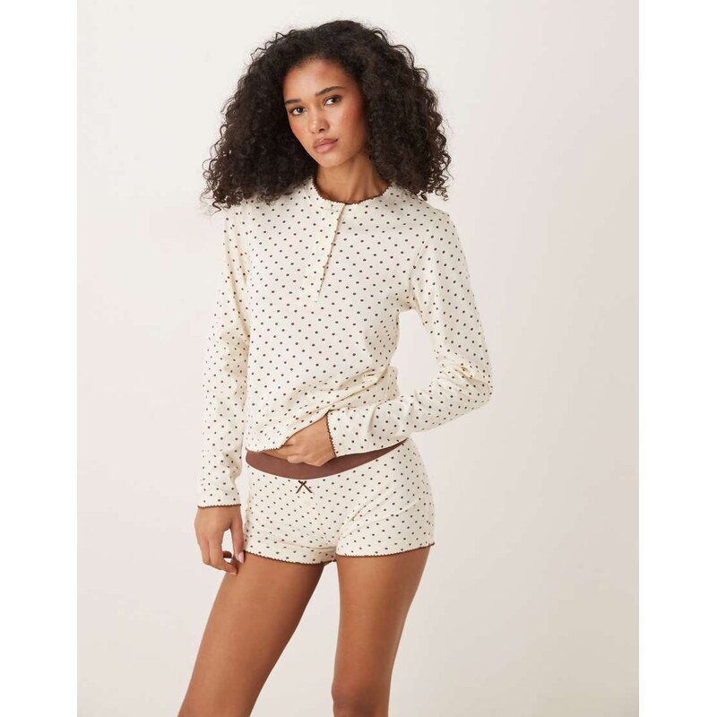 ASOS DESIGN mix & match pyjama short in cream & brown spot print