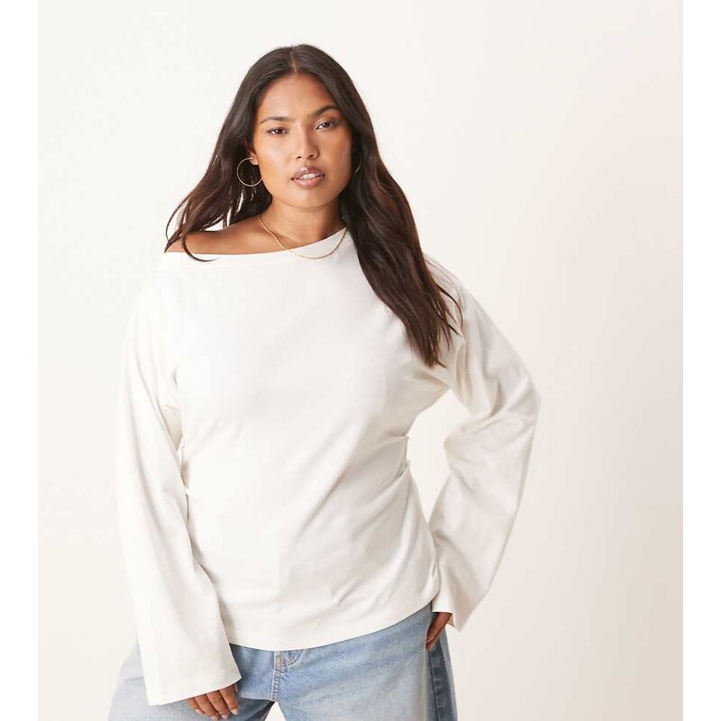 ASOS Curve ASOS DESIGN Curve long sleeve off shoulder corset waist tee 106838285