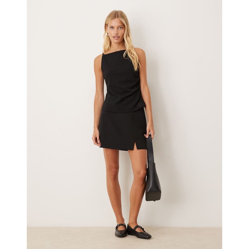 Vila notch detail mini skirt in black