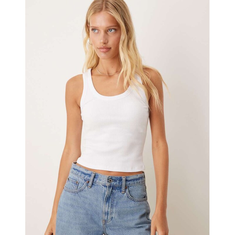 ASOS Design Rib Scoop Vest Top in white