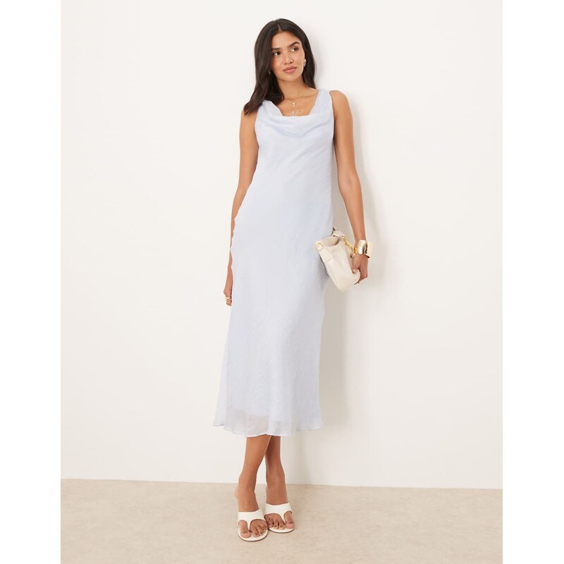 Mango cowl neck open back maxi dress in pale blue