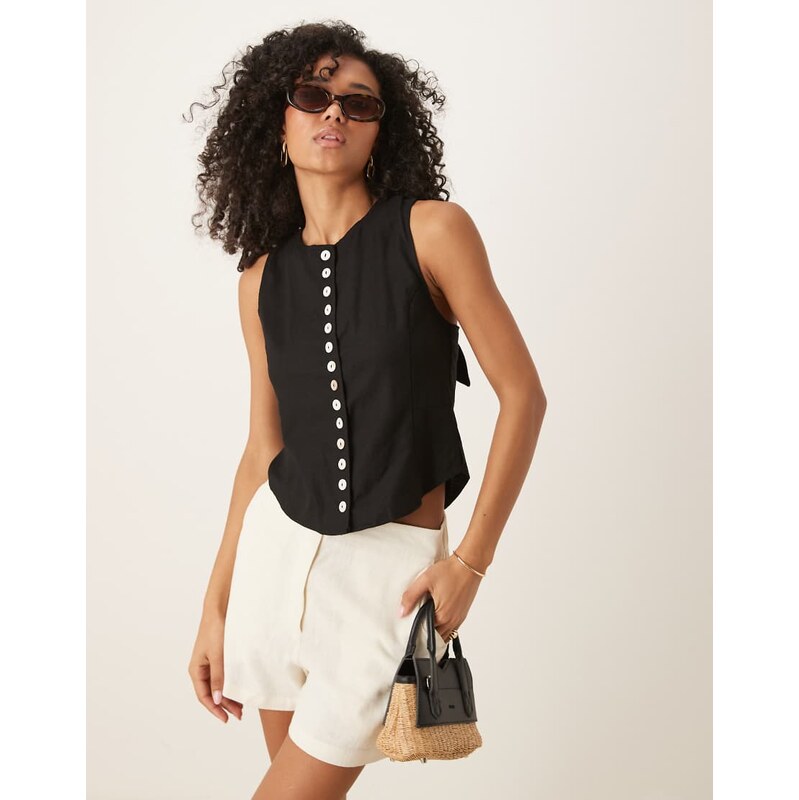 Ghospell button detail waistcoat top in black 106838325