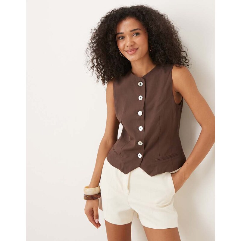 Mango high neck waistcoat in brown 106838380