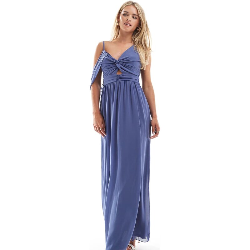 TFNC Petite Bridesmaids asymmetric maxi dress with drape back in