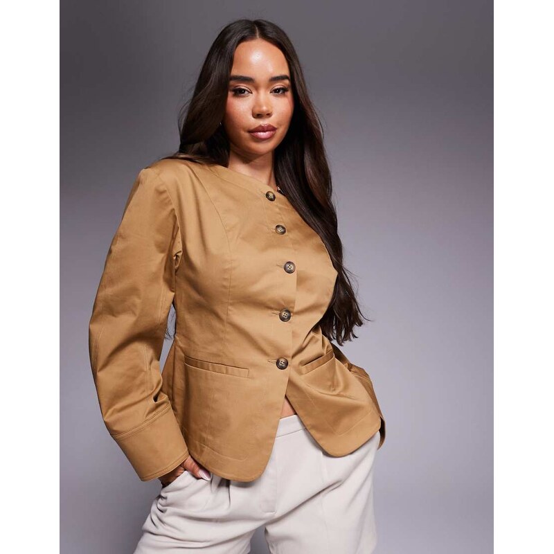 ASOS DESIGN tailored boat neck cocoon sleeve utility blazer in camel 107218254