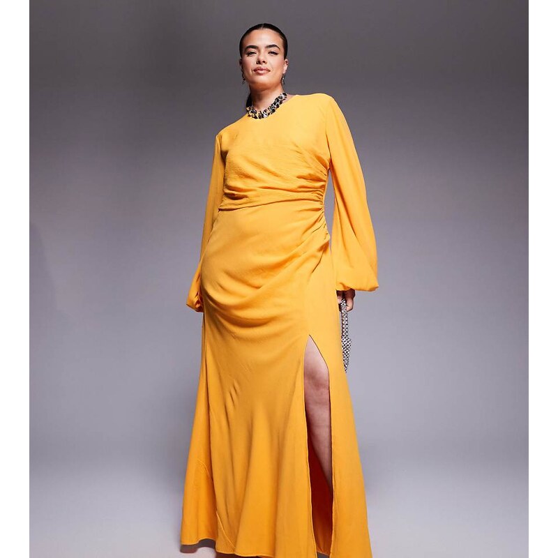 ASOS Curve ASOS DESIGN long sleeve draped textured maxi dress with 107697343