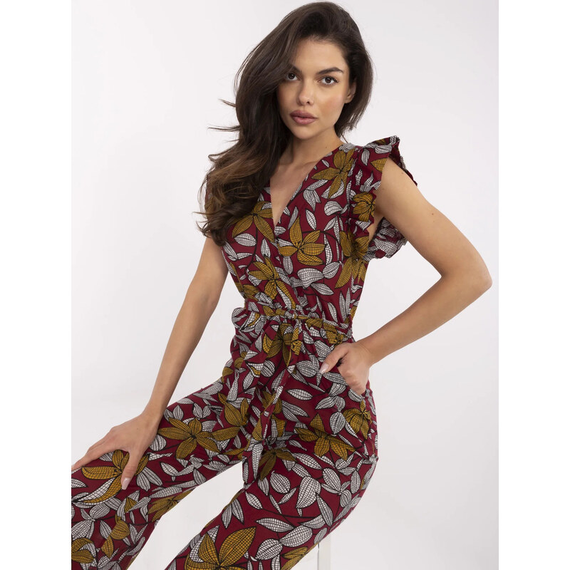 ITALY MODA Bordó vzorovaný dlouhý overal --bordo Vzory 85871225