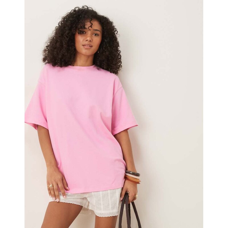 ASOS DESIGN textured knit oversized t-shirt in pink 112288464