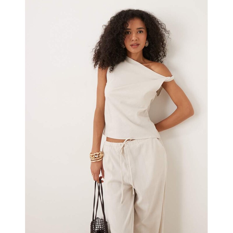 Mango sculpt twist shoulder vest top co-ord in ivory-Neutral 106842726