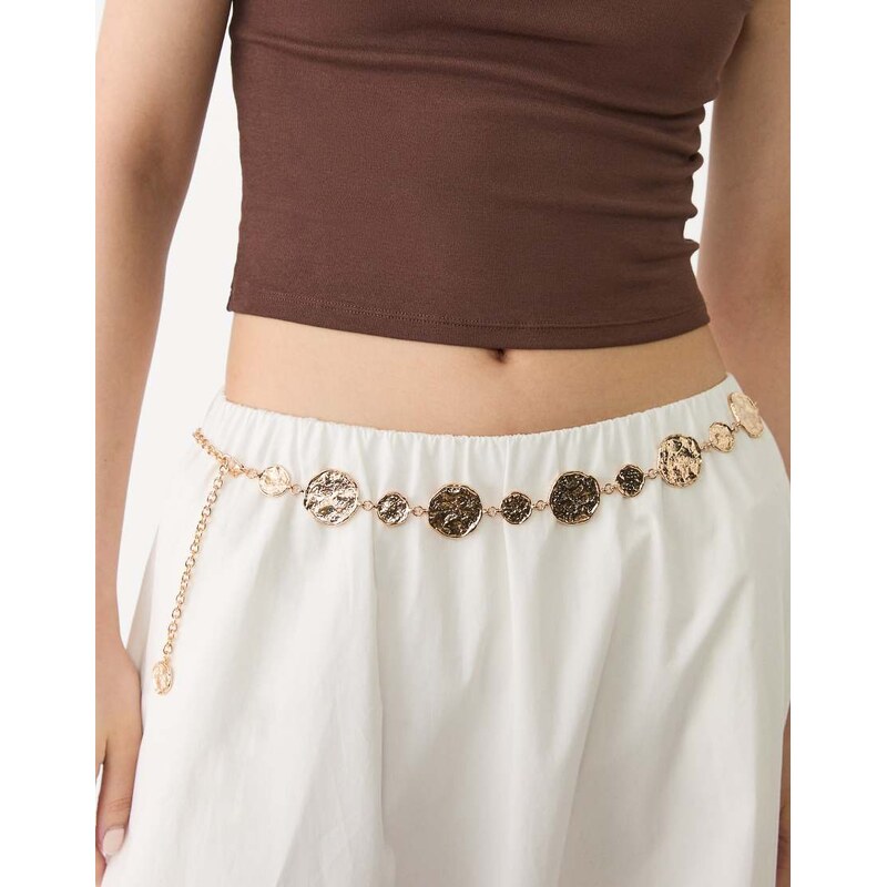 Stradivarius metal belt with discs in gold-Yellow 106842619