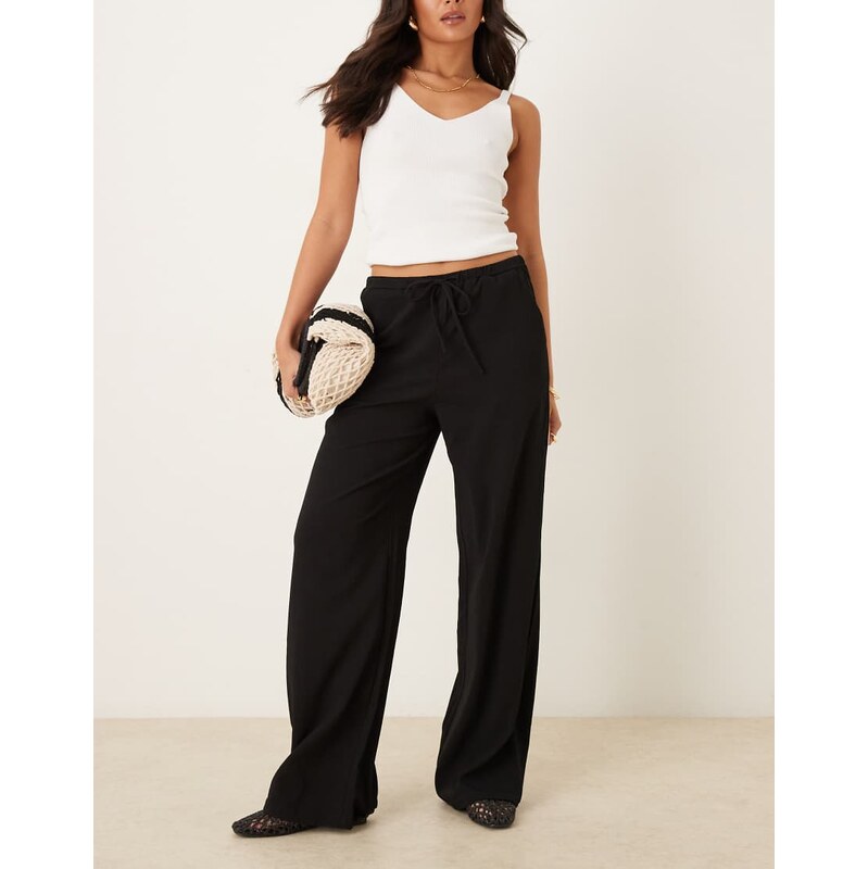 Mango straight leg tie waist trouser in black 106842847