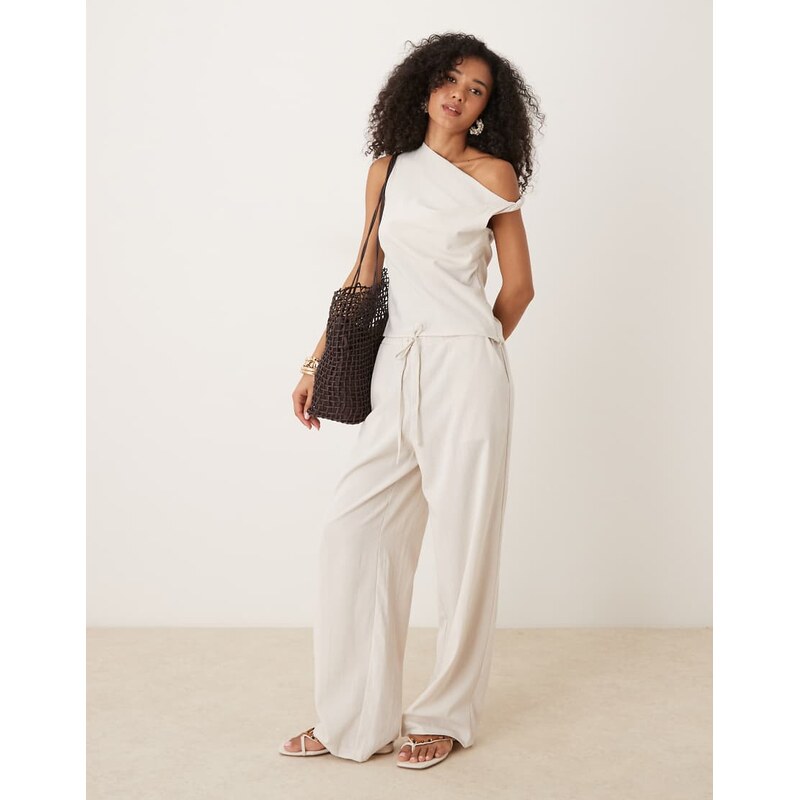 Mango co-ord drawstring trouser in ivory-Neutral 106842638