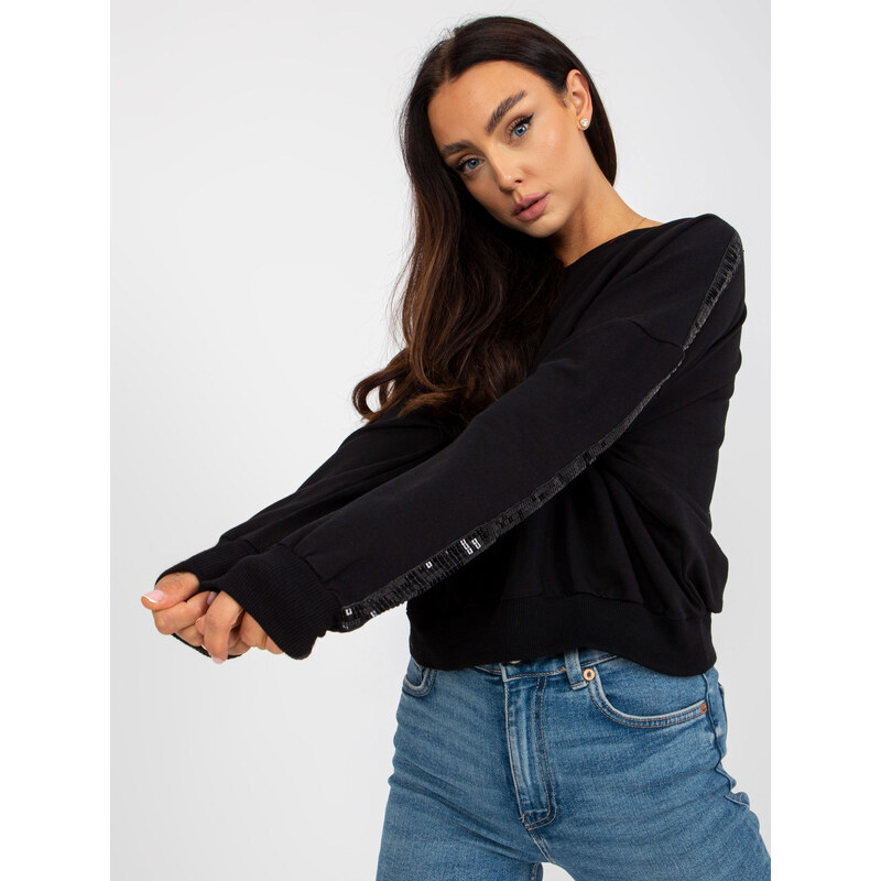 RUE PARIS Černá dámská crop mikina s flitry -black