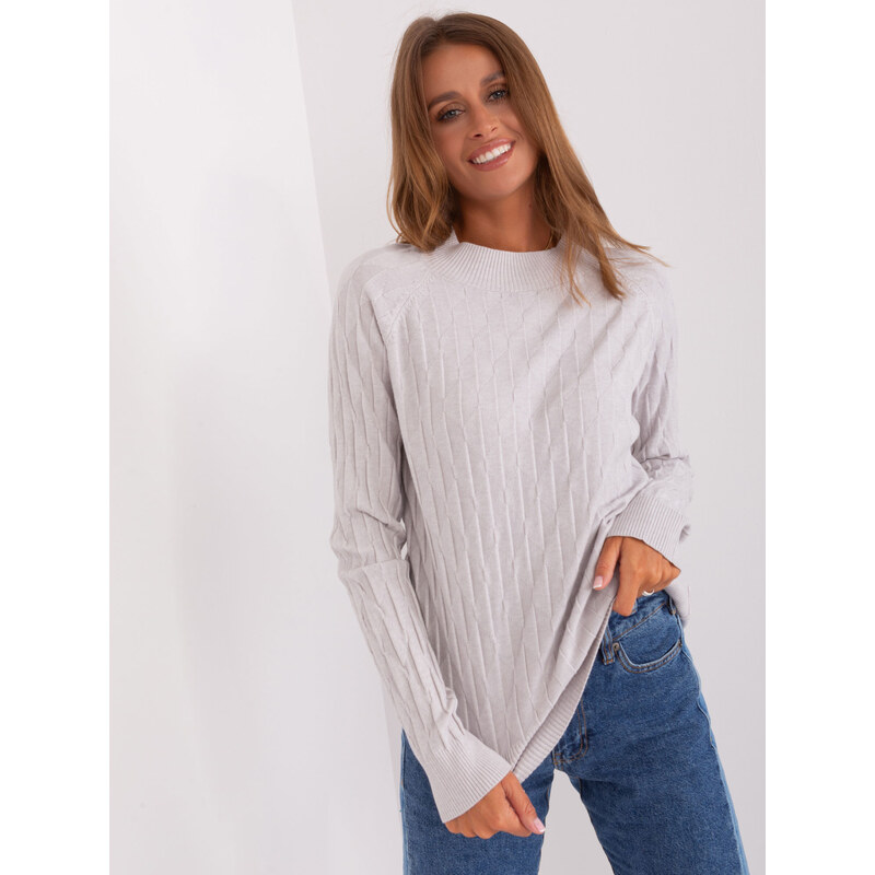 ITALY MODA Světle šedý teplý klasický svetr --light grey Šedá 85889824