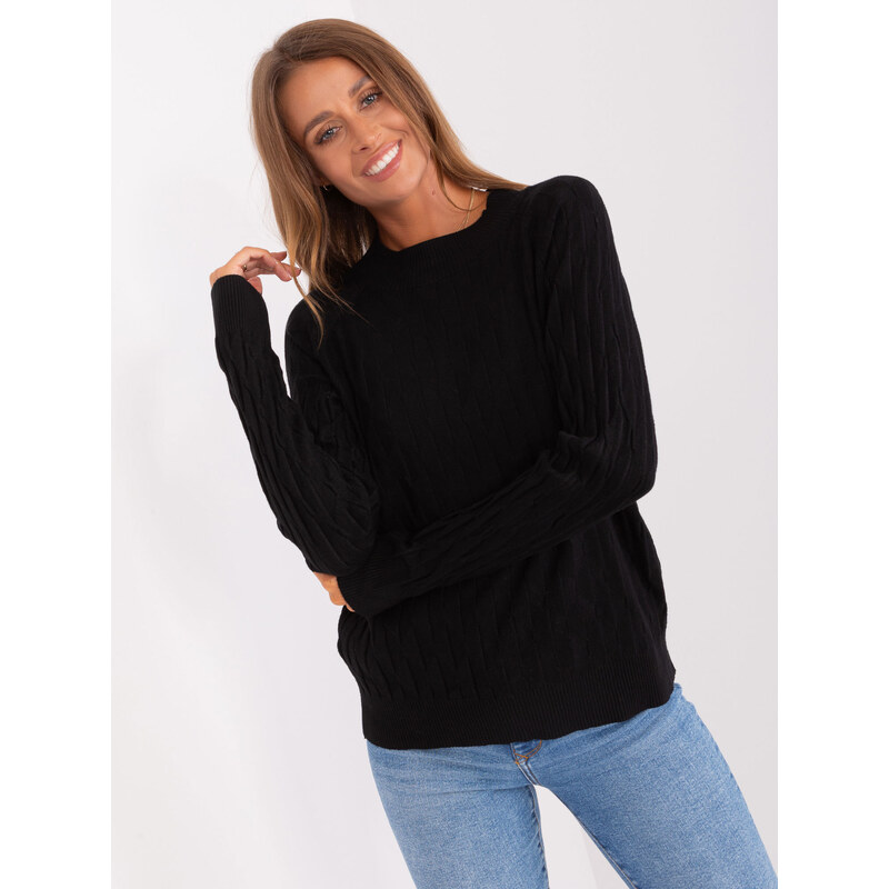 ITALY MODA Černý teplý klasický svetr --black Černá 85889832