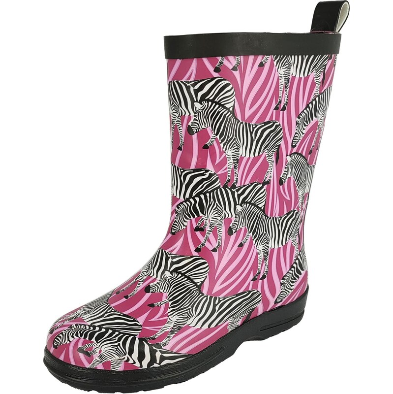 BECK Gumové holínky Zebra růžová / tmavě růžová / černá / bílá