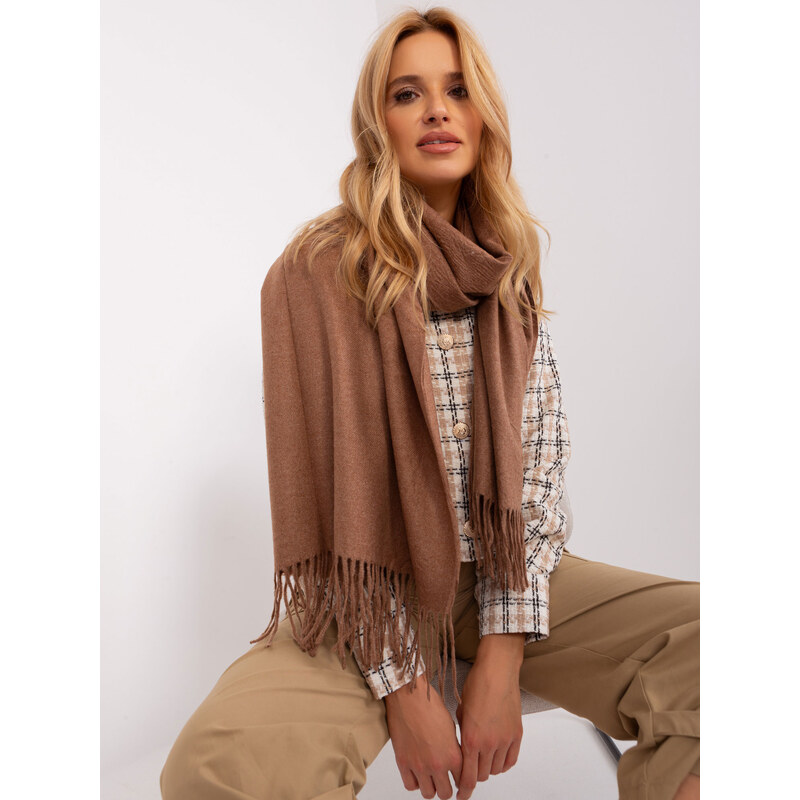 ITALY MODA Hnědá šála s třásněmi --brown 86242539