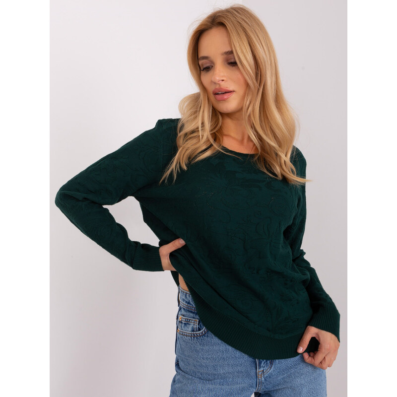 ITALY MODA Tmavě zelený svetr se vzorem -dark green Tmavě zelená 86262274