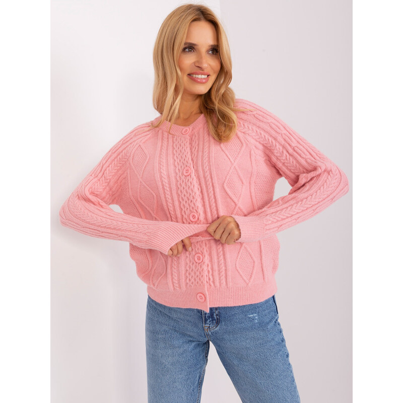ITALY MODA Pudrový vzorovaný svetr na knoflíky -light pink Pudrová 86262238