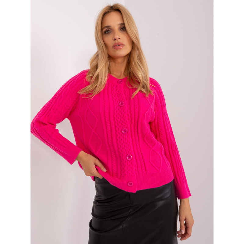 ITALY MODA Tmavě růžový vzorovaný svetr na knoflíky -dark pink Tmavě 86262264