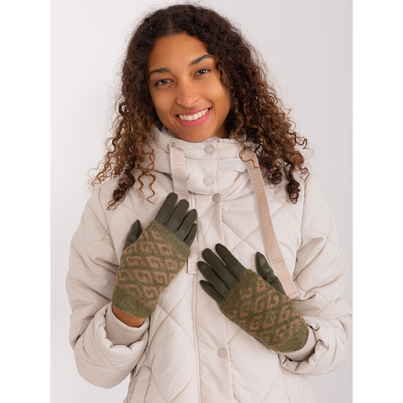 ITALY MODA Tmavě khaki vzorované rukavice -khaki 88618349
