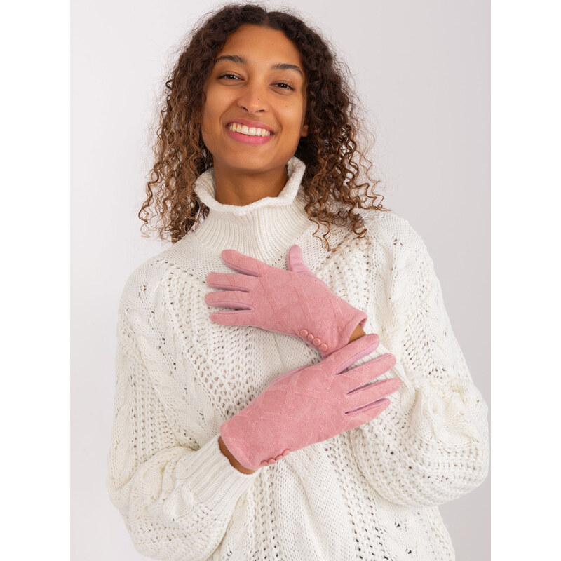 ITALY MODA Pudrové rukavice s knoflíčky -light pink Pudrová 88618344
