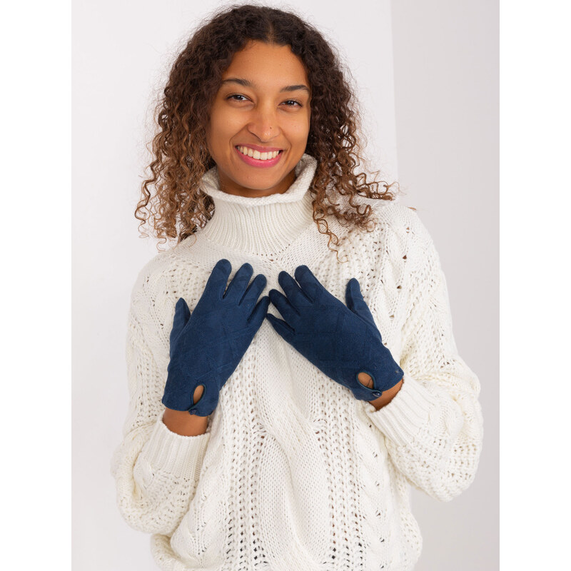 ITALY MODA Tmavě modré vzorované pletené rukavice -dark blue Tmavě 88618342