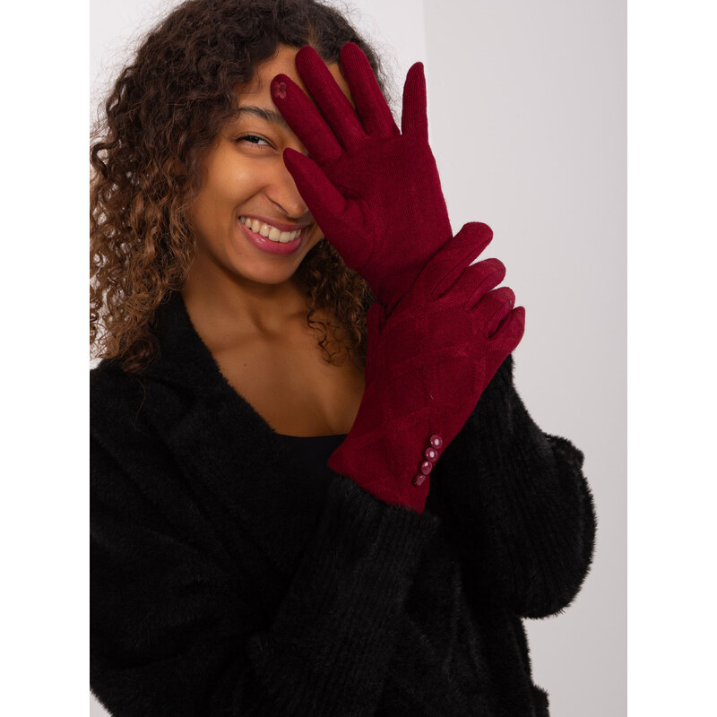 ITALY MODA Bordó rukavice s knoflíčky -bordo Vínová 88618345