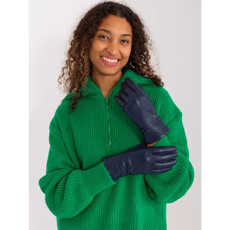 ITALY MODA Tmavě modré koženkové rukavice -dark blue Tmavě modrá 88618382