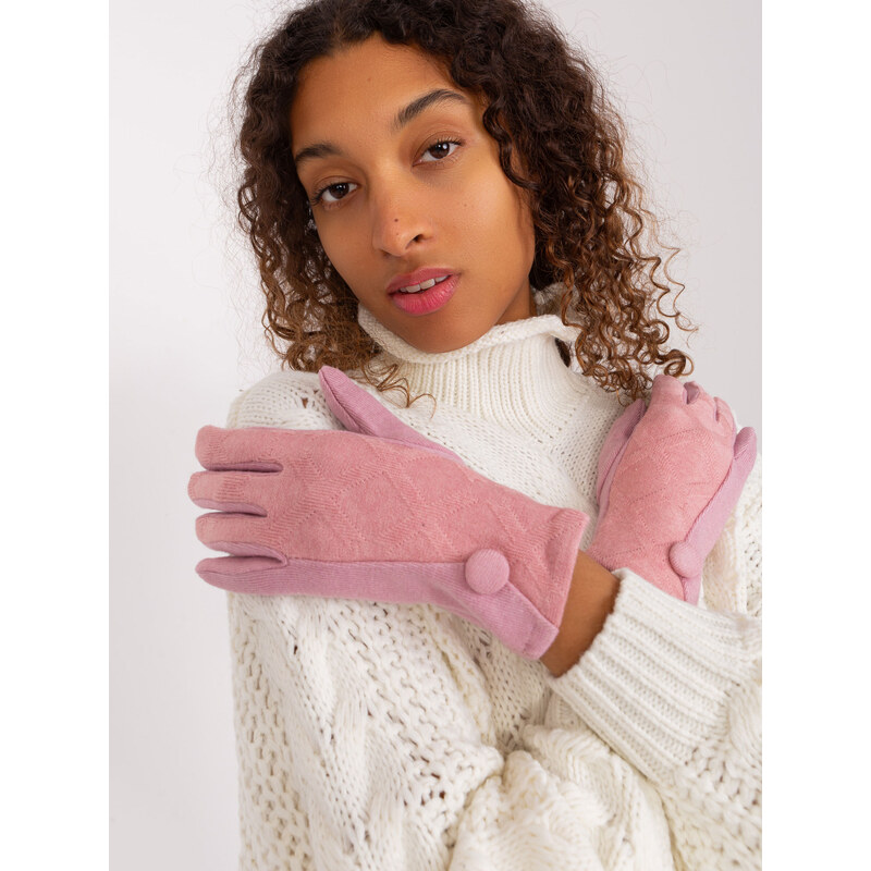 ITALY MODA Světle růžové rukavice s ozdobným knoflíkem -light pink 88618386