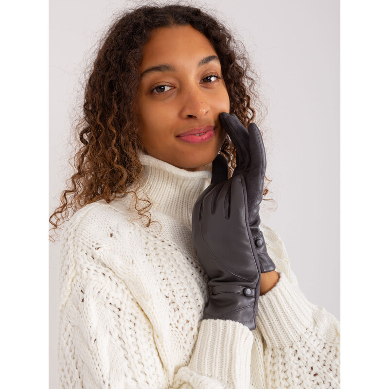 ITALY MODA Tmavě šedé koženkové rukavice -dark grey Šedá 88618384