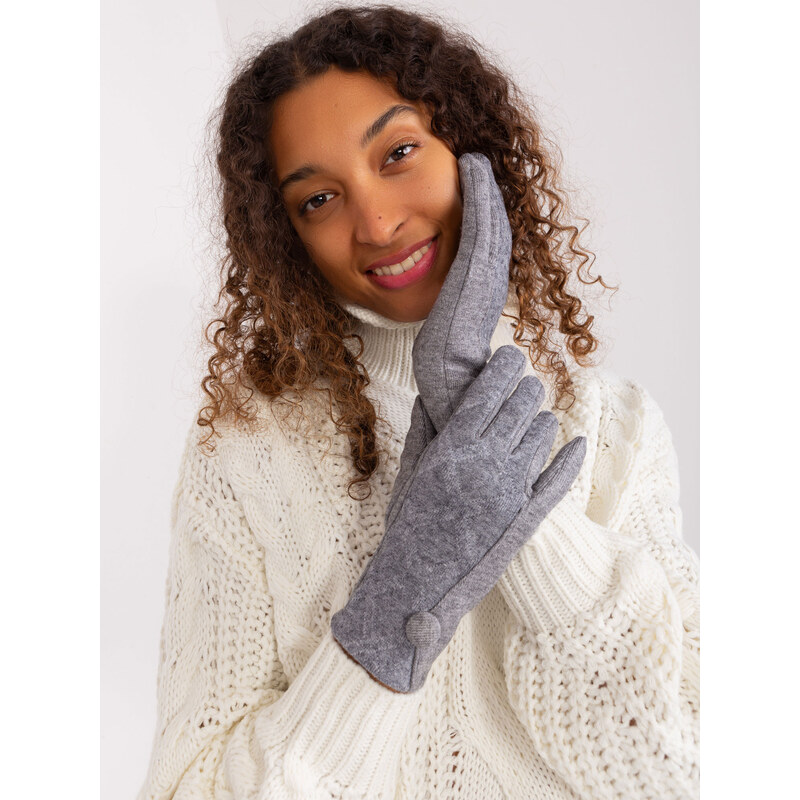ITALY MODA Šedé rukavice s ozdobným knoflíkem --dark grey Šedá 88618385