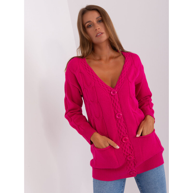 ITALY MODA Tmavě růžový svetr na knoflíky --fuchsia Tmavě růžová 85889838