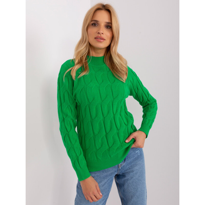 ITALY MODA Zelený teplý svetr s rolákem -green Zelená 86382167