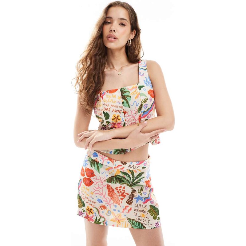 Vero Moda mini skirt co-ord in conversational tropical print-Multi 106852849