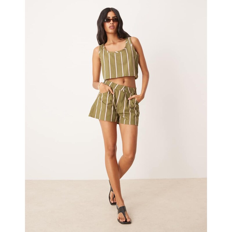 ASOS DESIGN denim a-line short in stripe co-ord-Green